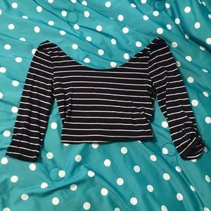 Navy blue with white stripes crop top